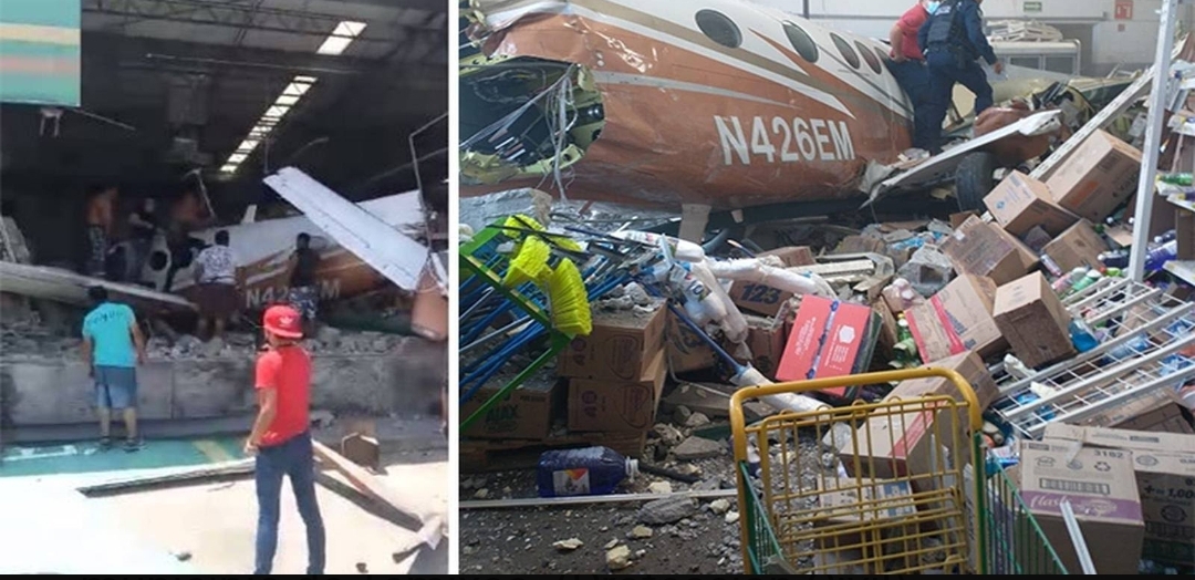 Se desploma avioneta sobre tienda de Bodega Aurrerá en Morelos