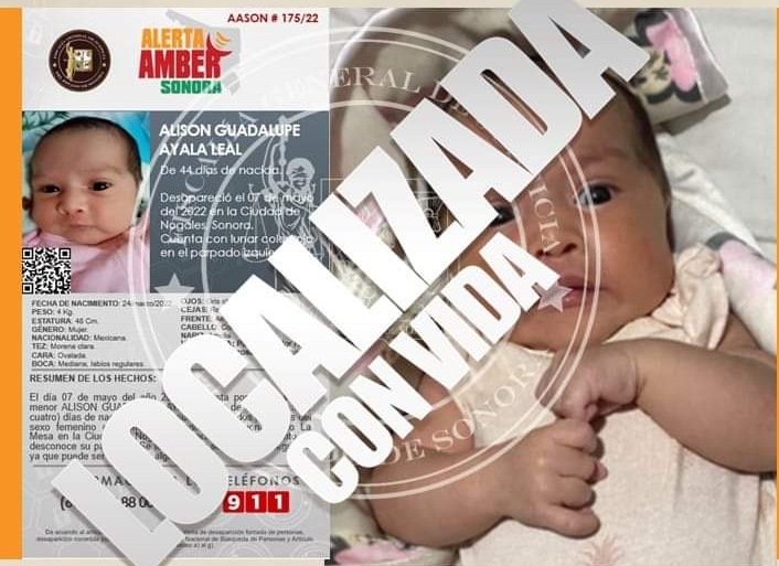 Rescatan a bebé robada en Nogales Sonora, su mamá fue asesinada