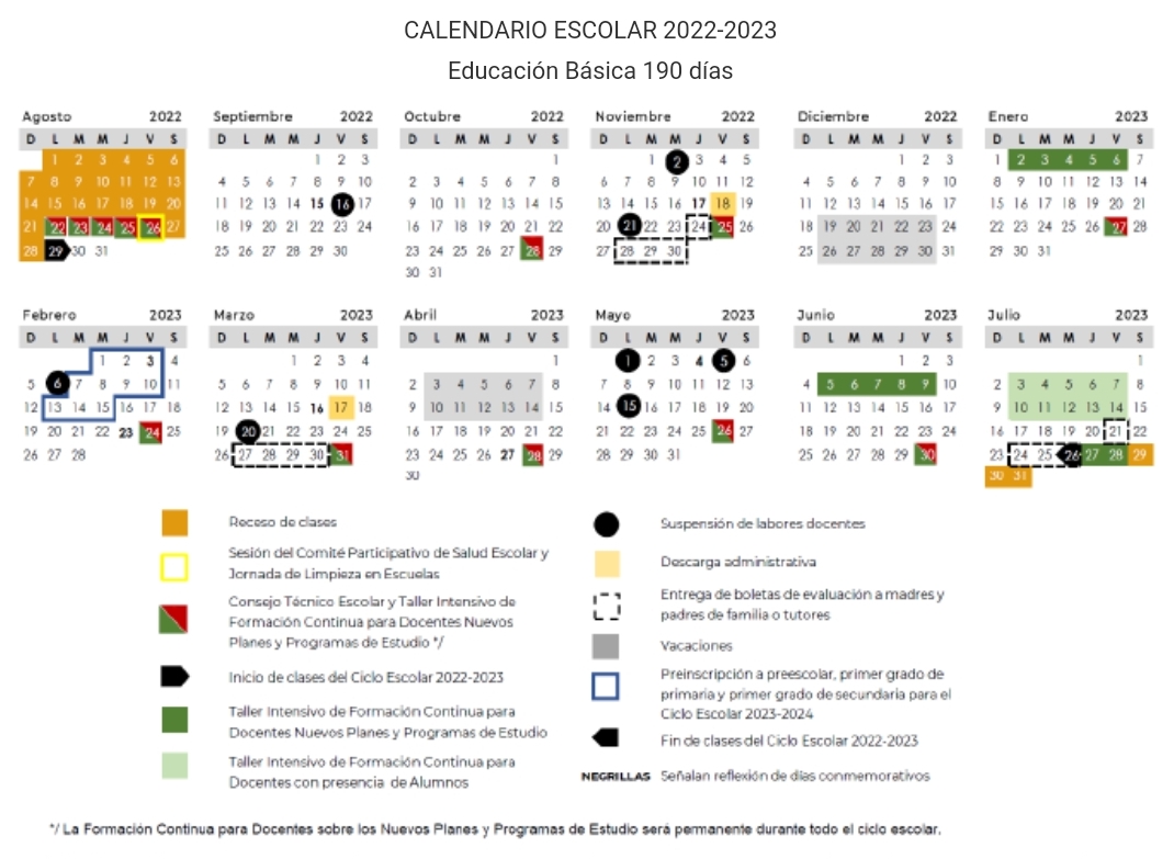 Calendario escolar 2022 – 2023 para educación básica