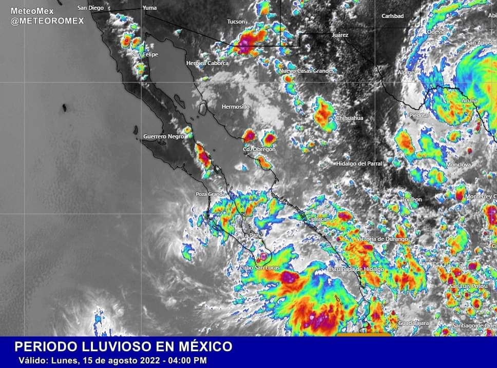Imágenes de satélite donde se observan núcleos de tormenta en gran parte de México.